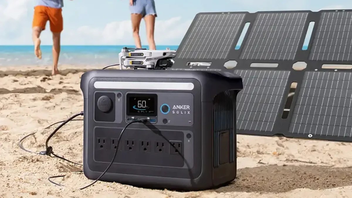 A solar panel on a beach