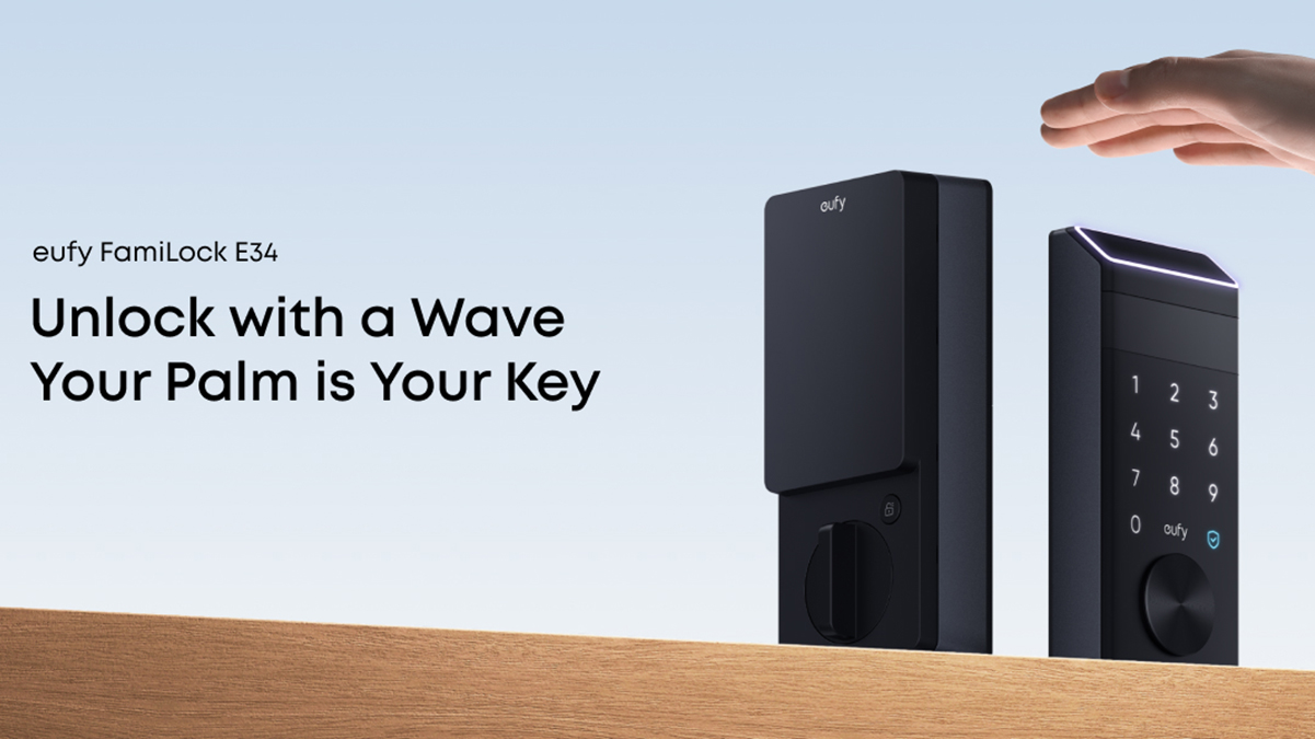 A black electronic device on a wood surface