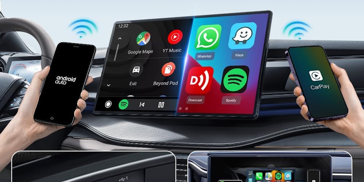 A screen with a phone and a screen with a screen on it