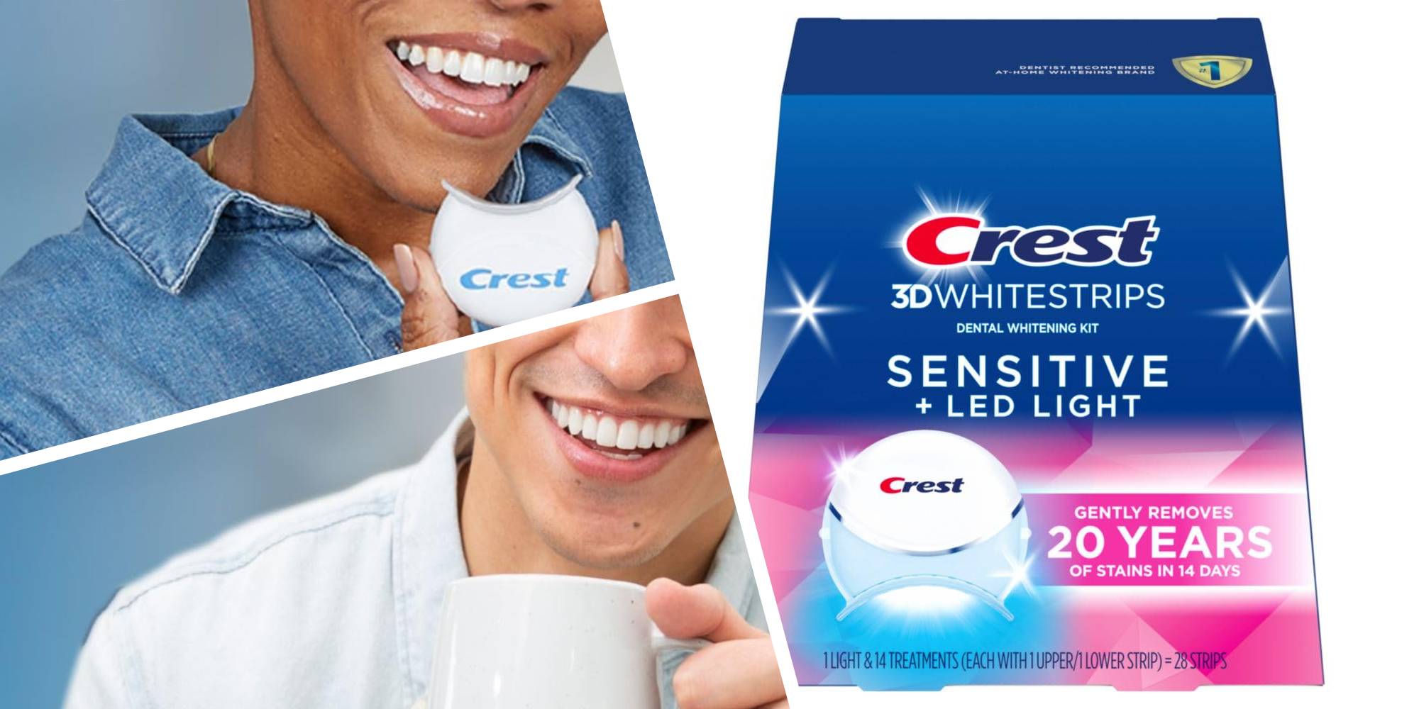 A collage of a woman holding a white toothpaste