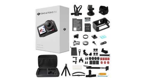 A box with a camera and accessories