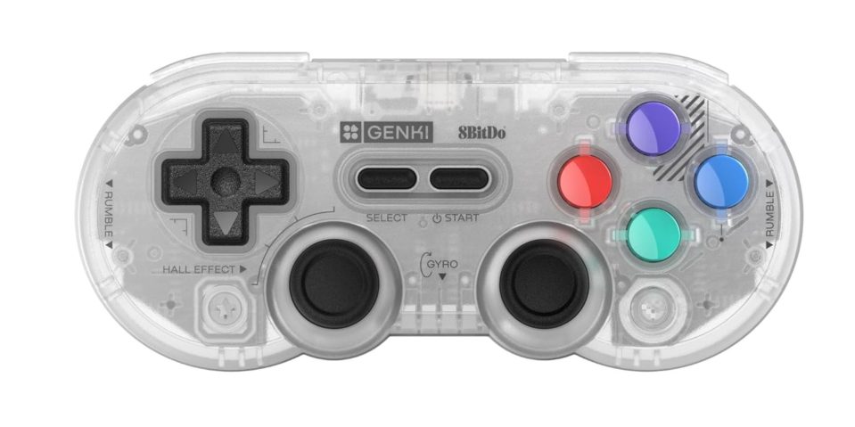 A clear game controller with buttons