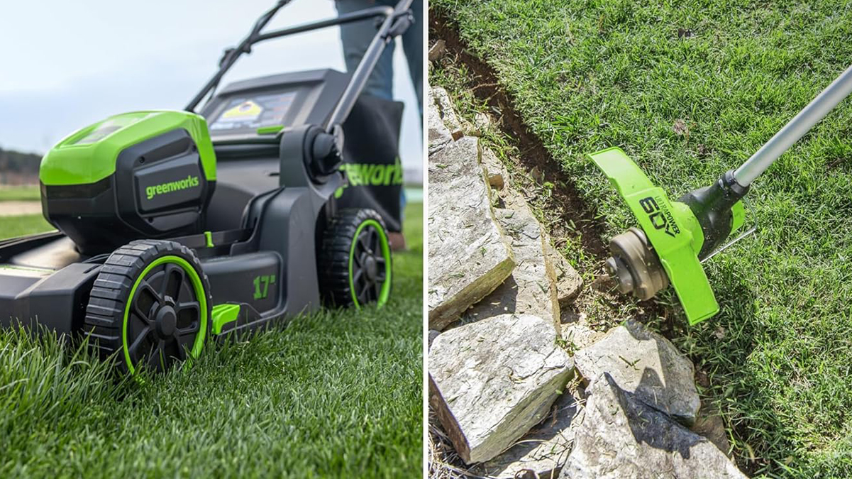 A lawn mower cutting grass