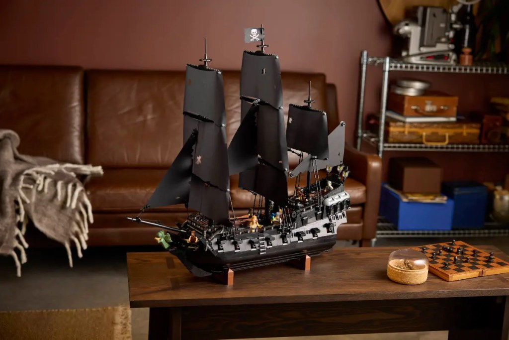 A toy ship on a table