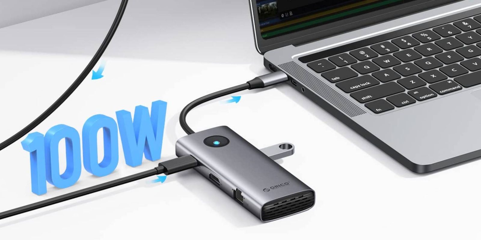 A laptop with a power bank connected to it