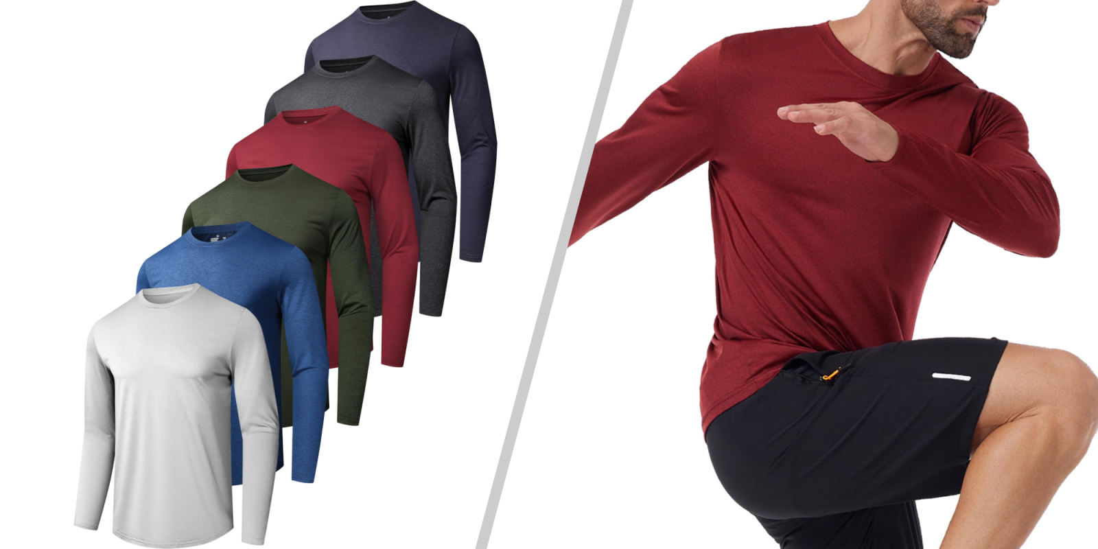 A man in different colors and different colors of long sleeve shirts