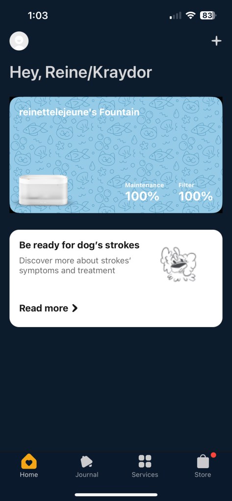 screenshot of Petcube's Fountain app integration