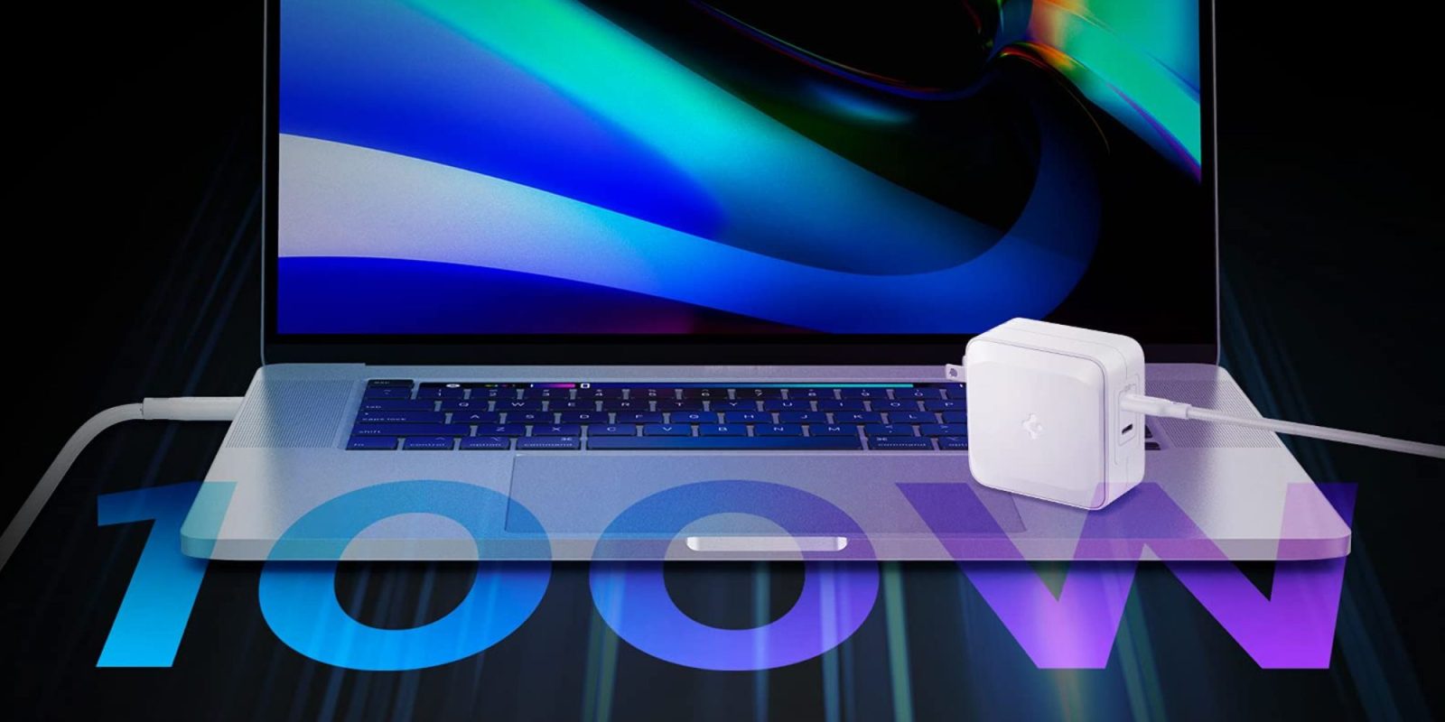 Image showing a render of Spigen's 100W USB-C charger.