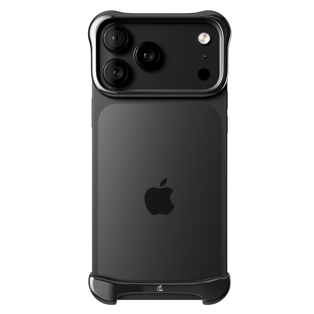 A black cell phone with four camera lenses