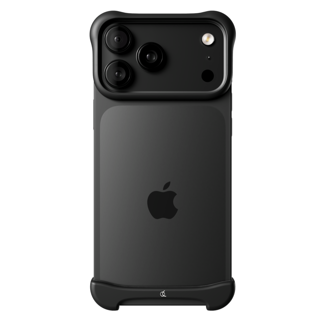 A black cell phone with four camera lenses