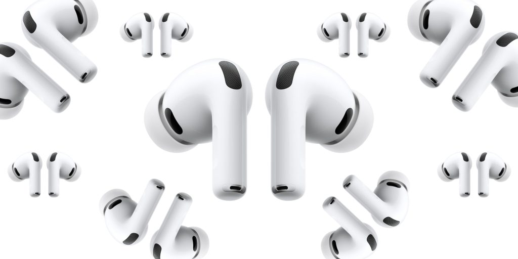 A white earbuds with black accents