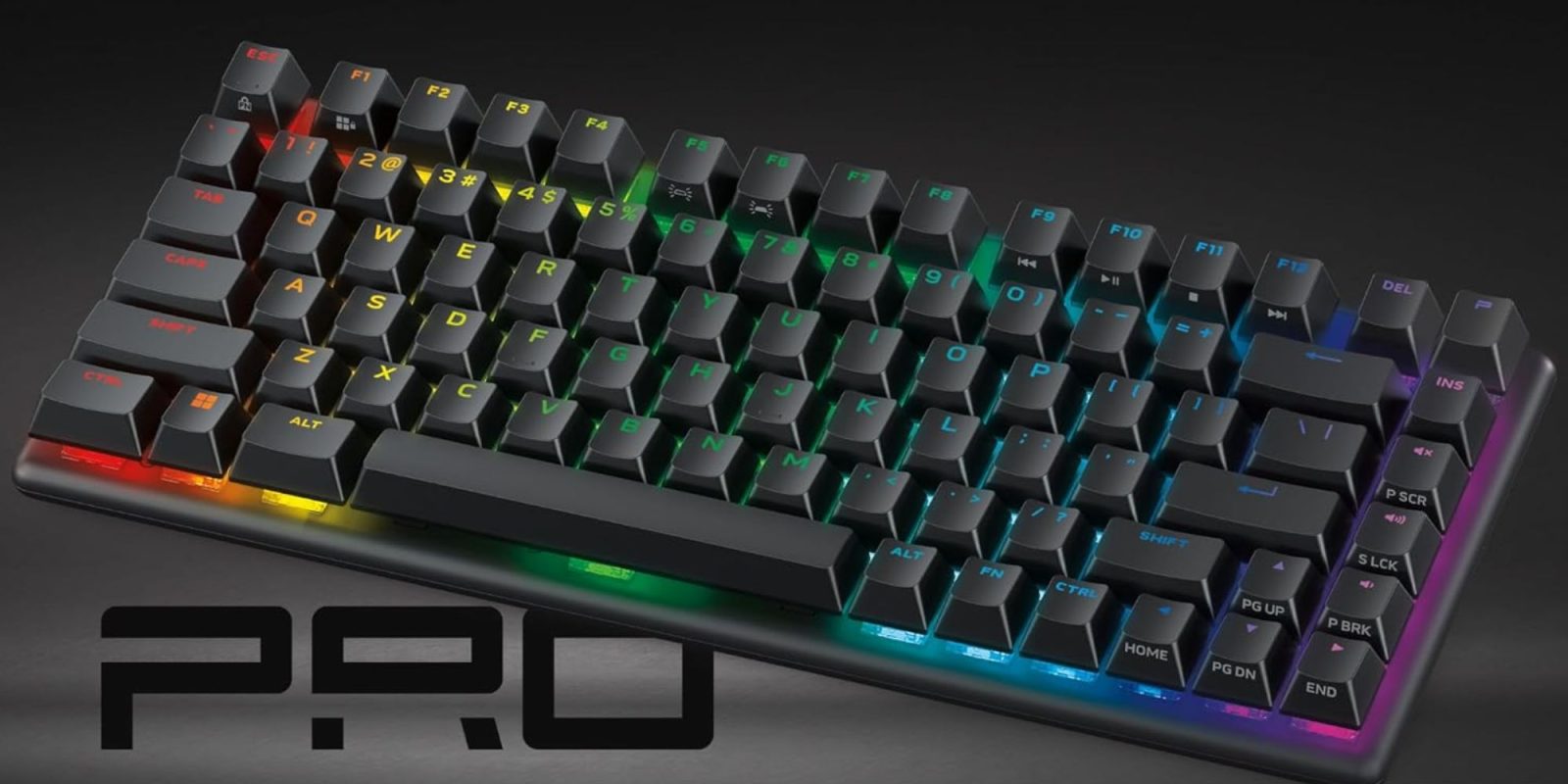 A black keyboard with multicolored keys