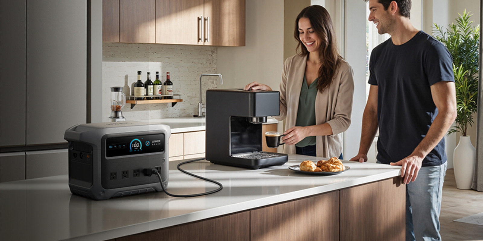 A woman pouring a coffee into a coffee machine