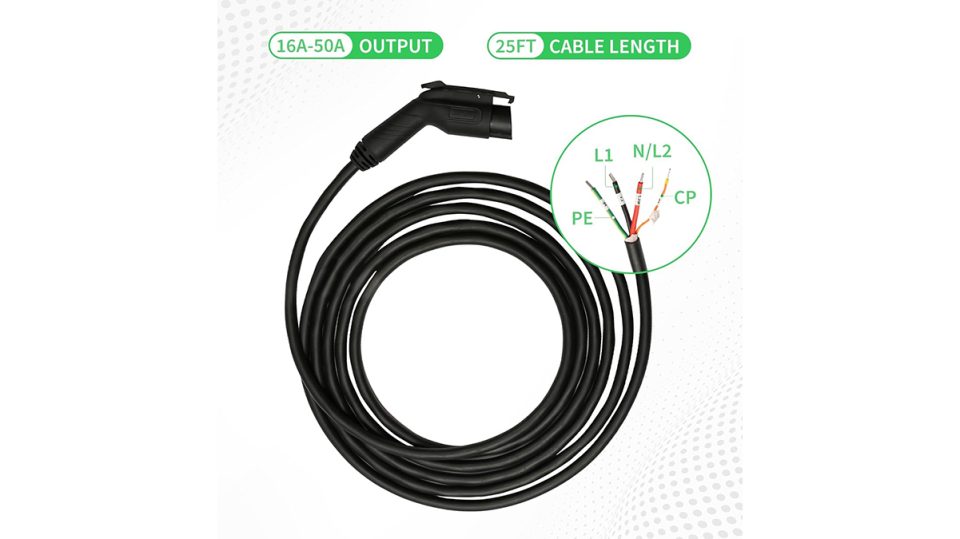 A black cable with a plug