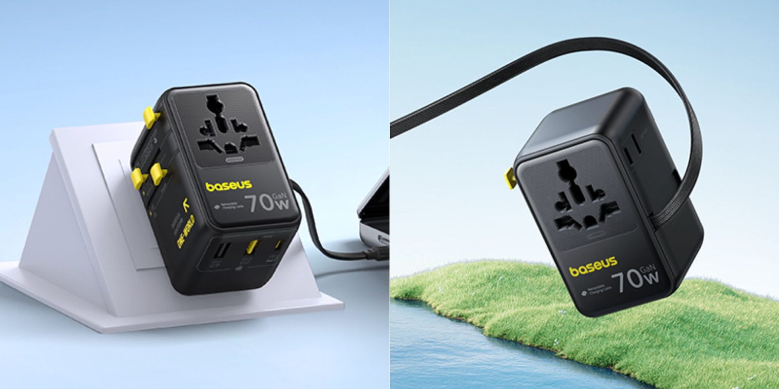 Image showing renders of Baseus' 70W travel adapter.