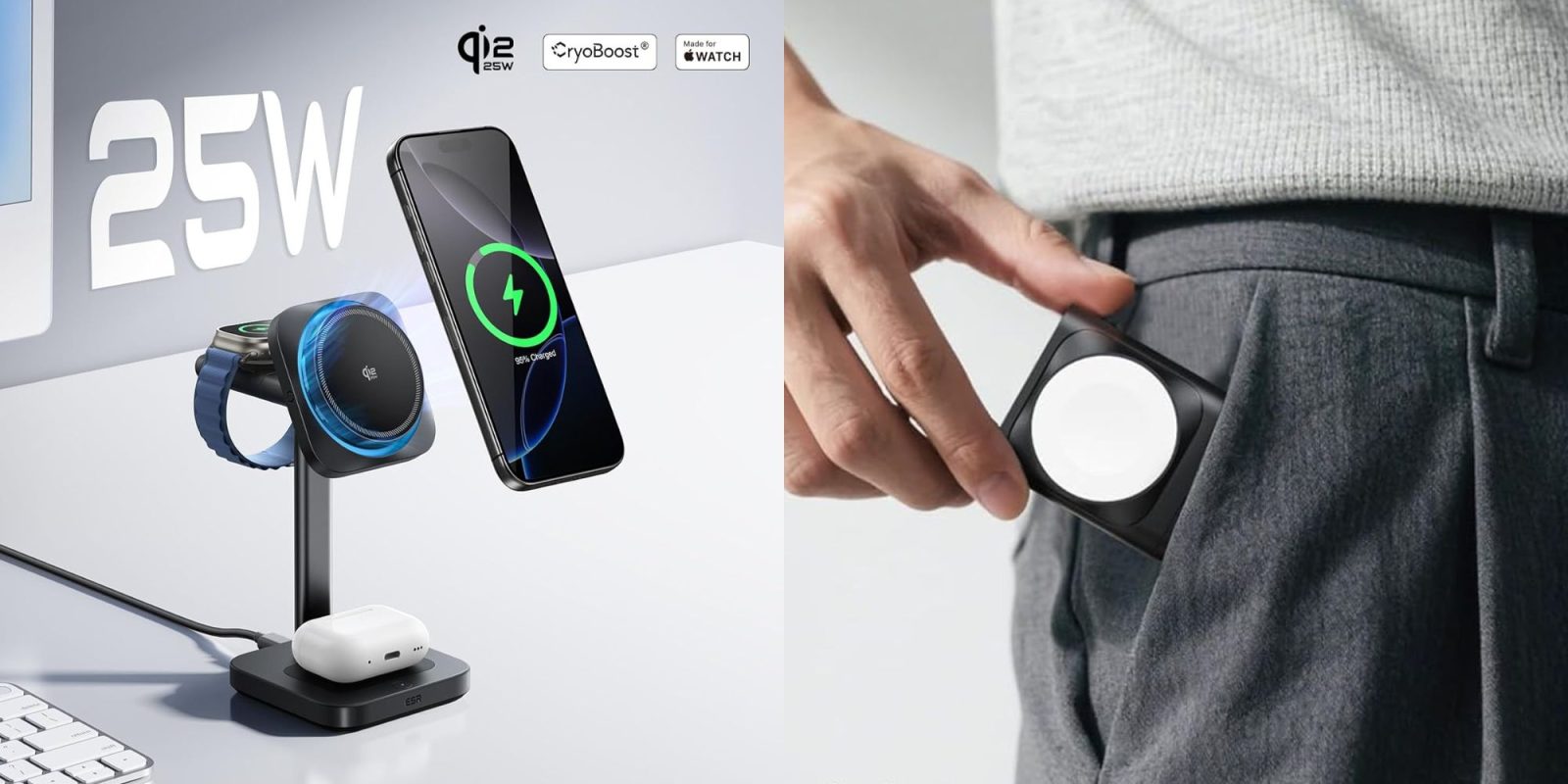 Image showing renders of ESR's 3-in-1 25W Qi2 charger.