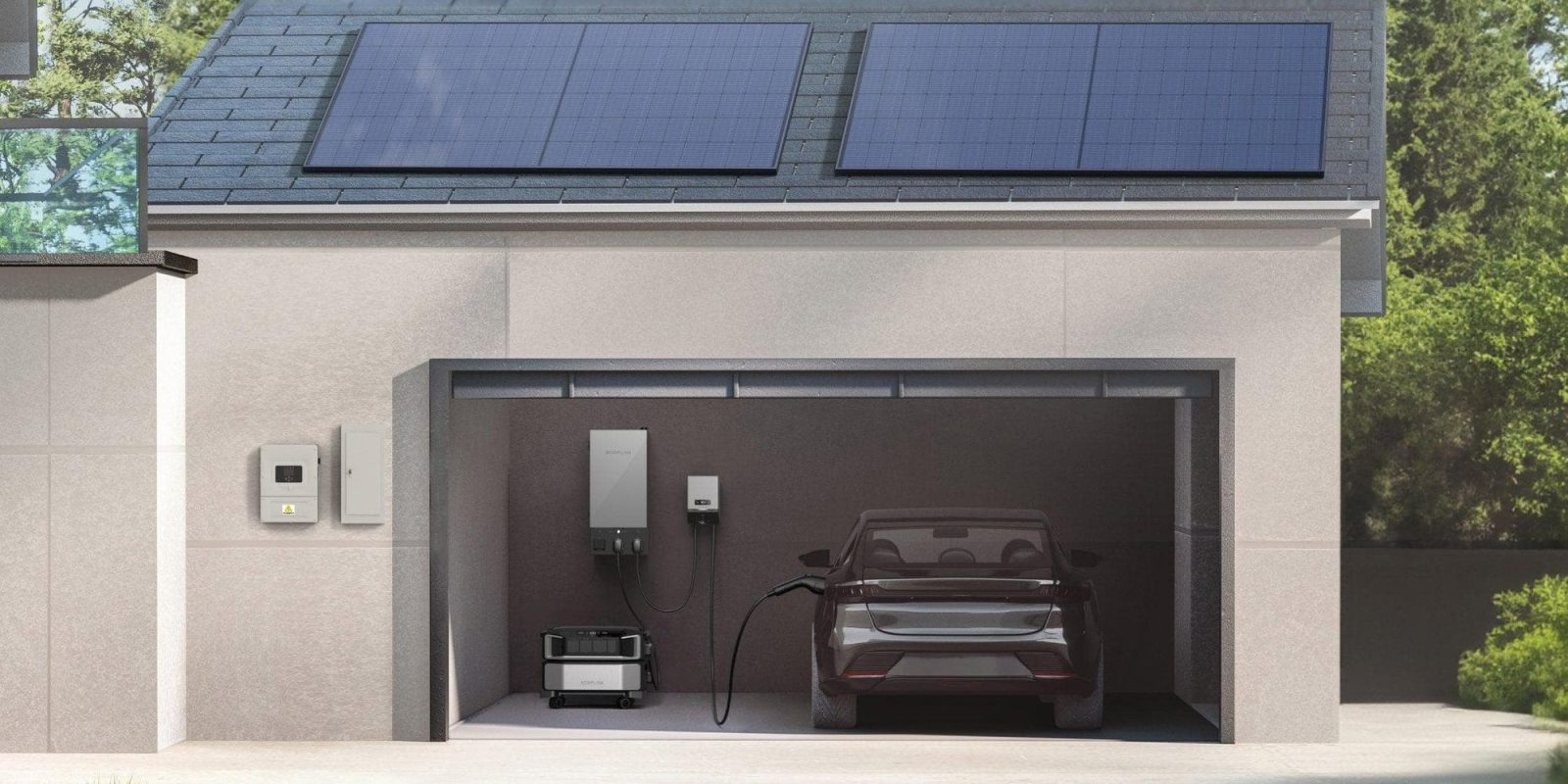 A car charging in a garage