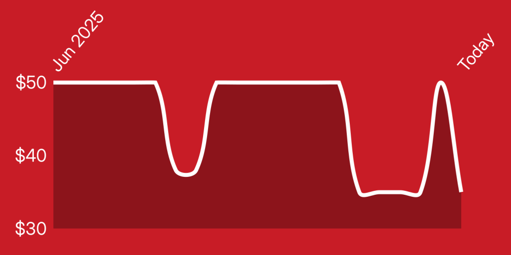 A red line drawing of a curve