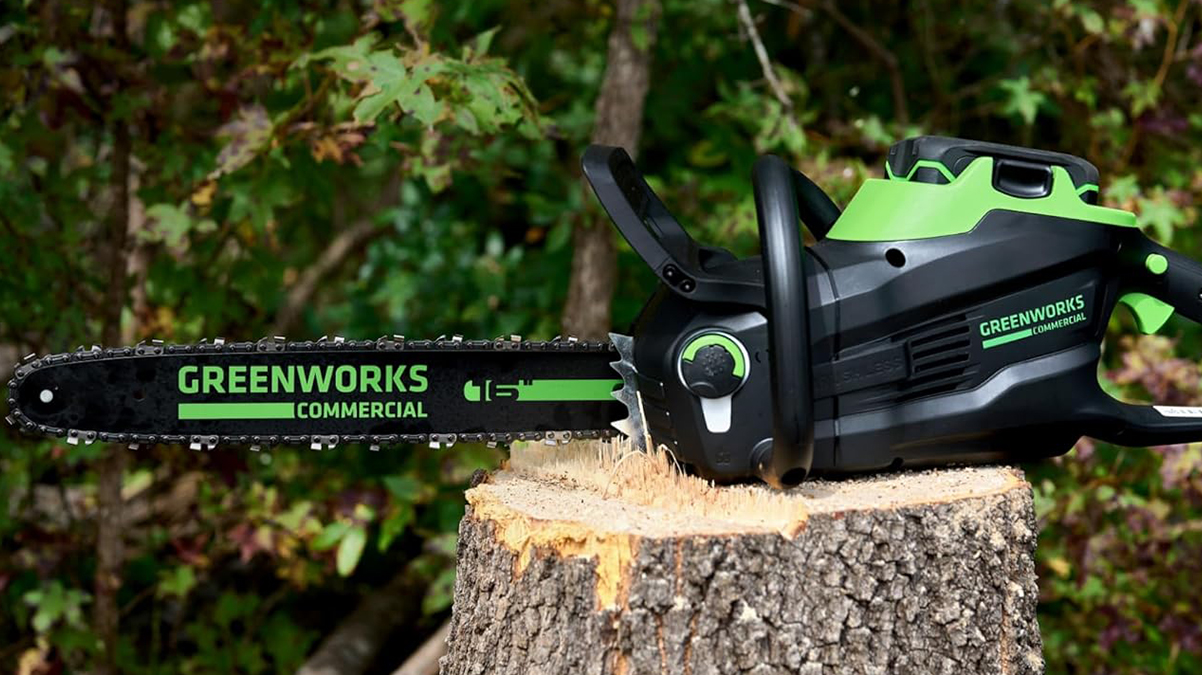 A chainsaw on a tree stump