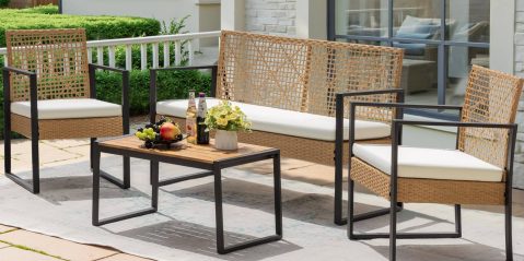 A table and chairs on a patio