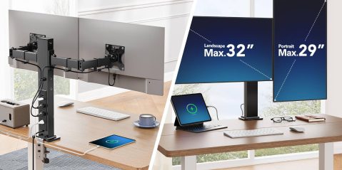 A computer monitor and a tablet on a desk