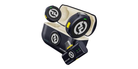 A black and yellow wireless headphones