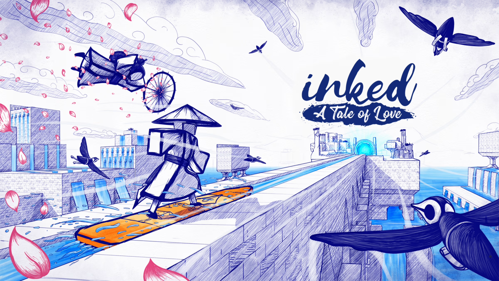 A cartoon of a man walking on a road