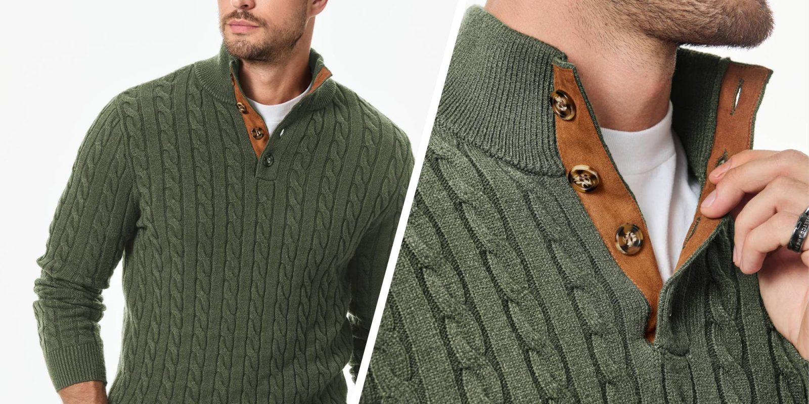 A close up of a man's sweater