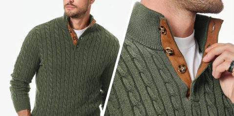 A close up of a man's sweater