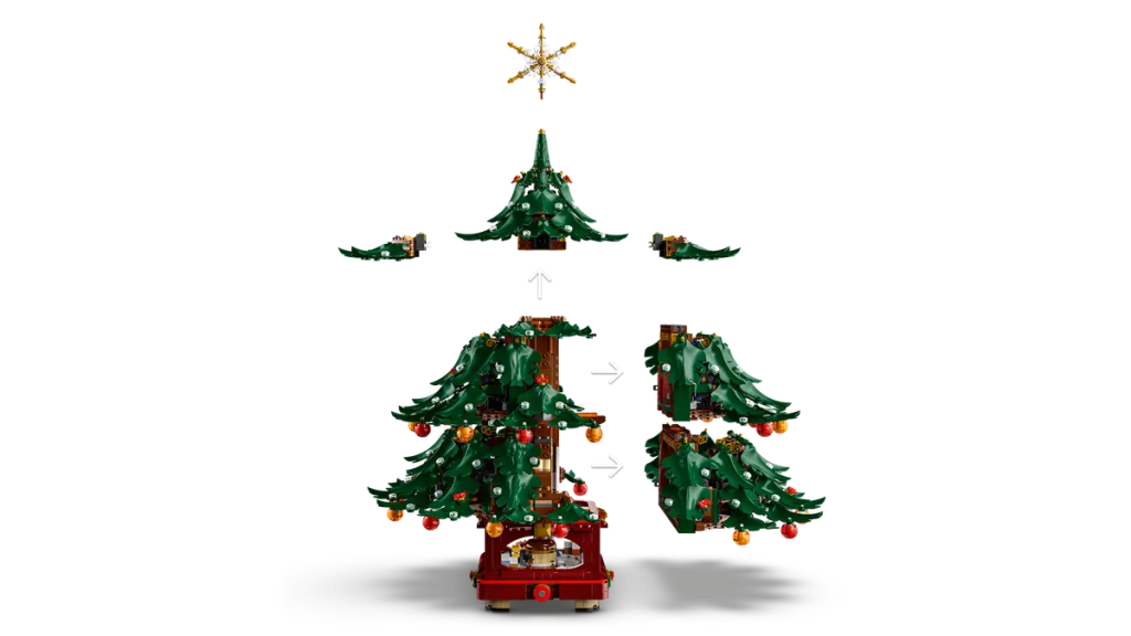 A lego christmas tree with ornaments joining LEGO Winter Village
