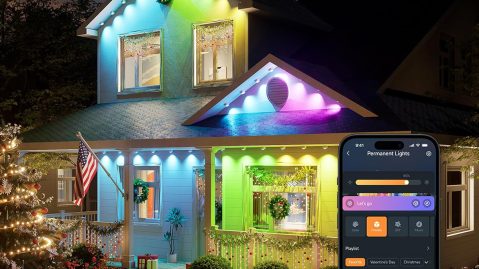 A house with colorful lights