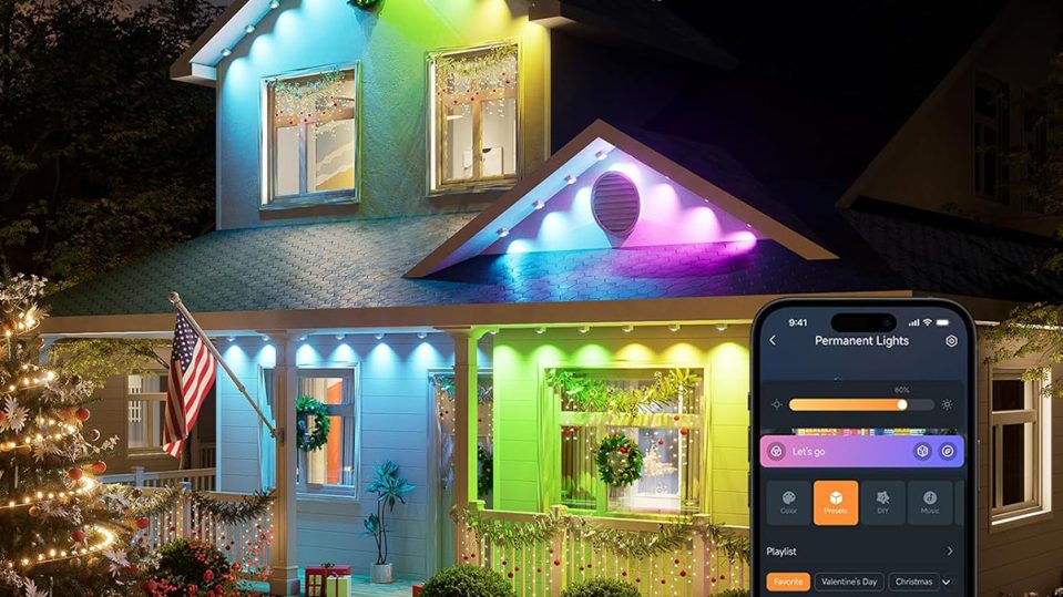A house with colorful lights