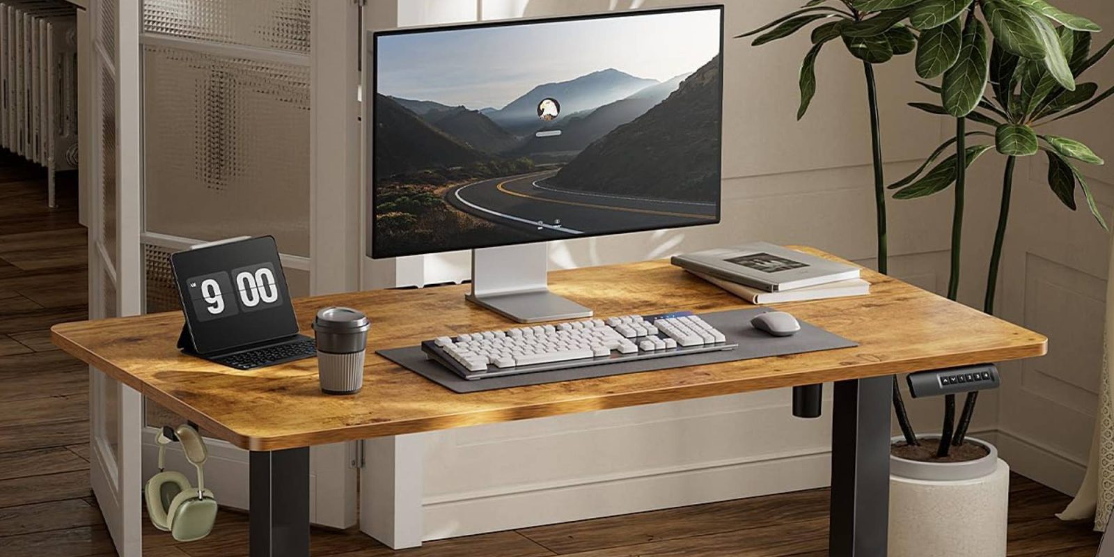A computer on a desk