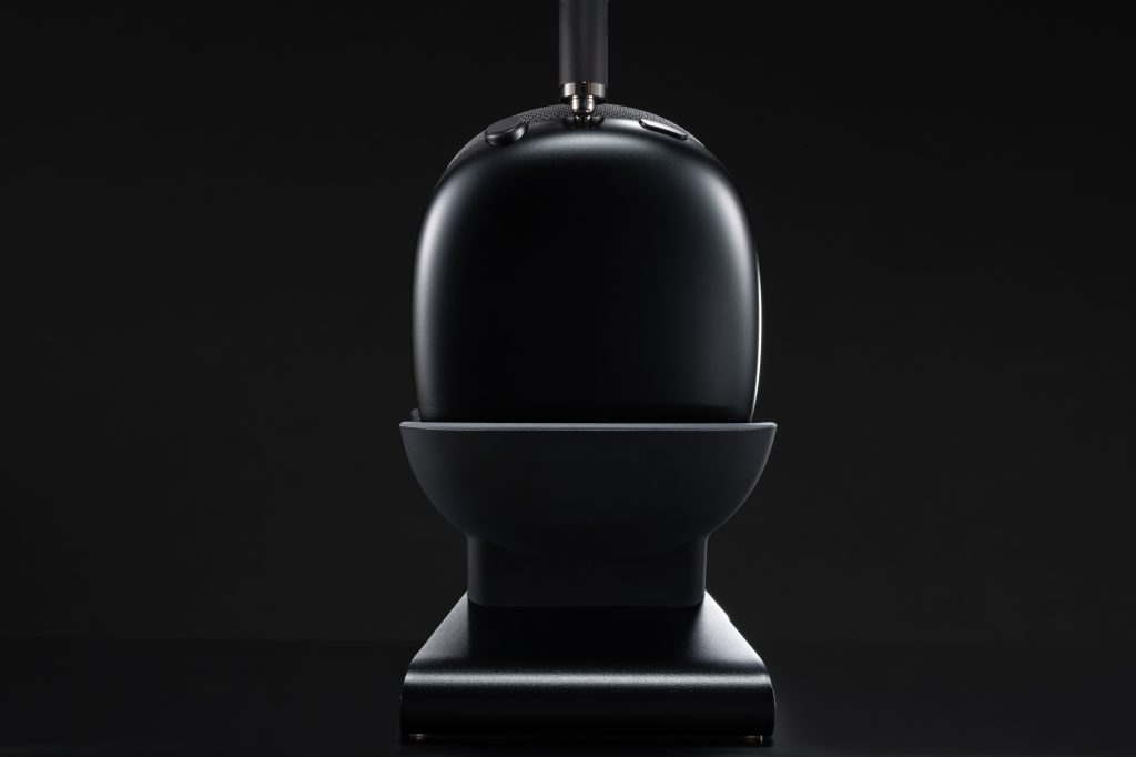 A black object on a stand