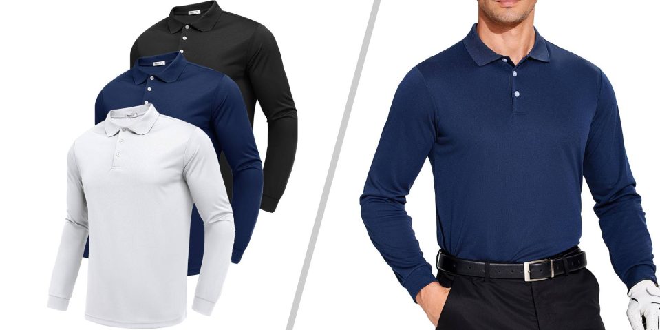 A collage of different colors of long sleeved shirts