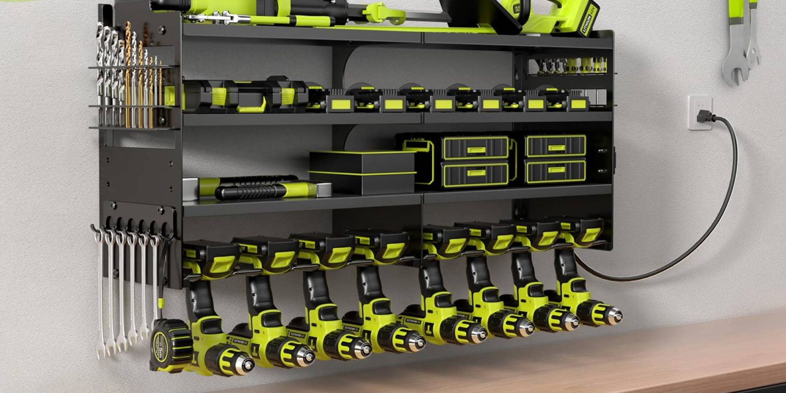 A shelf with many tools on it