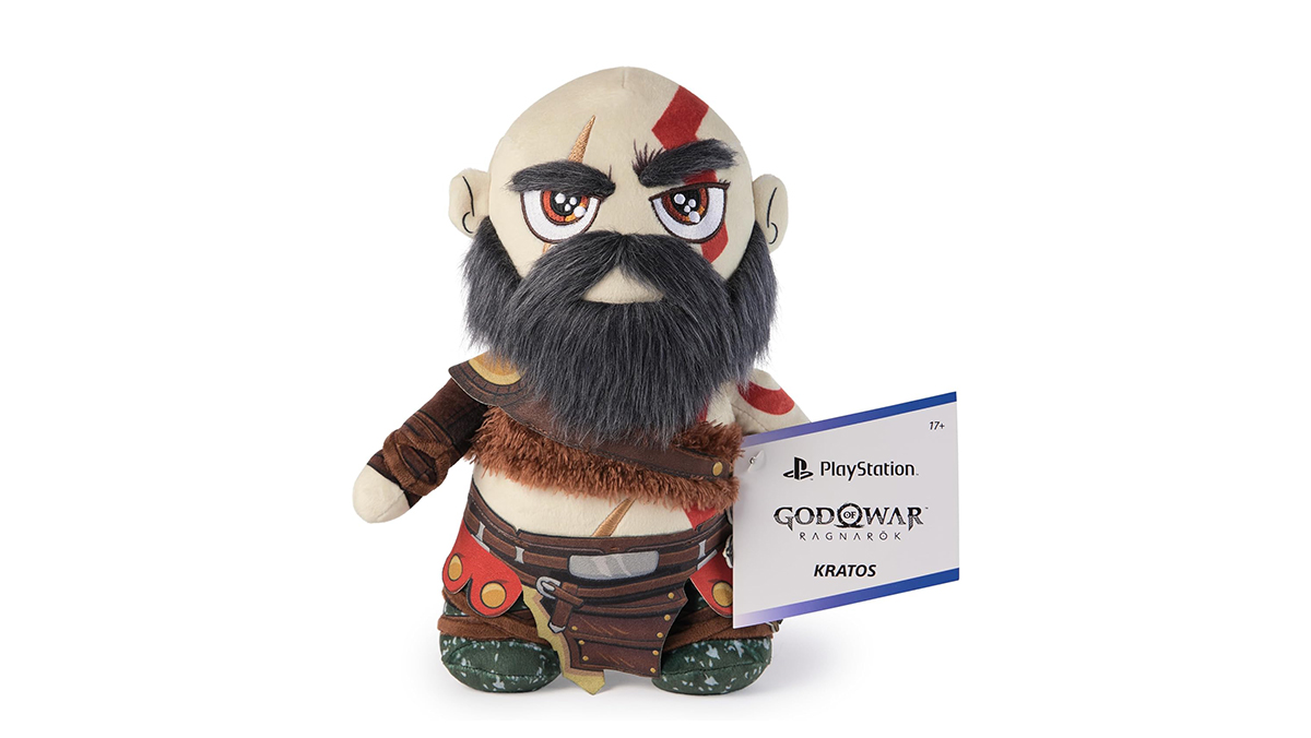 A stuffed toy with a sign