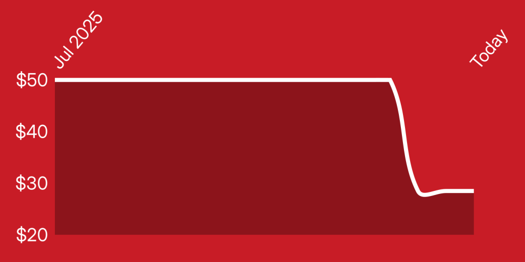 A red rectangular object with white lines