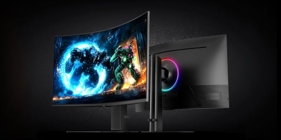 Image showing a render of Samsung's Odyssey G75F curved gaming monitor.