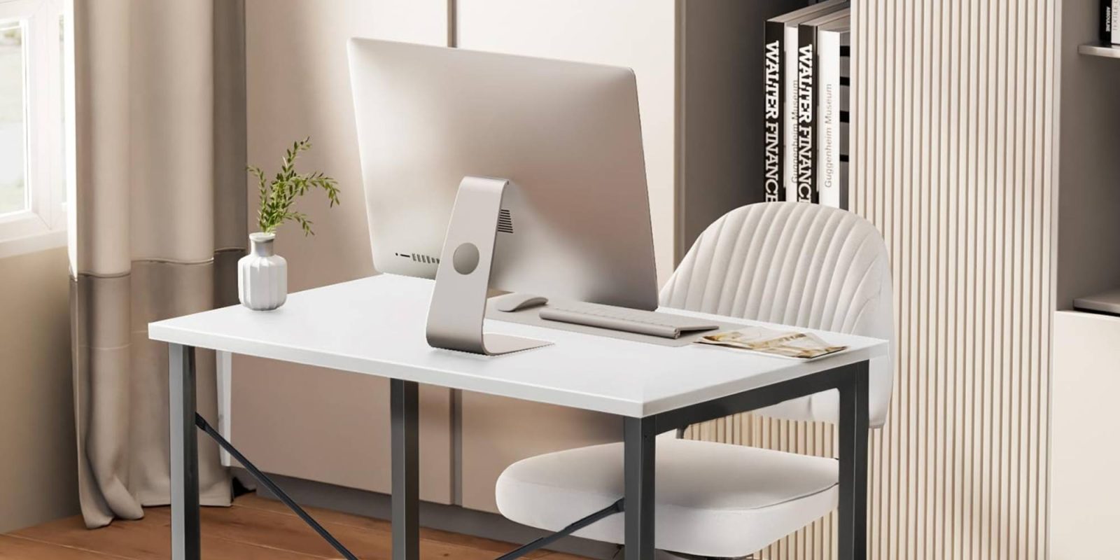 A computer on a desk