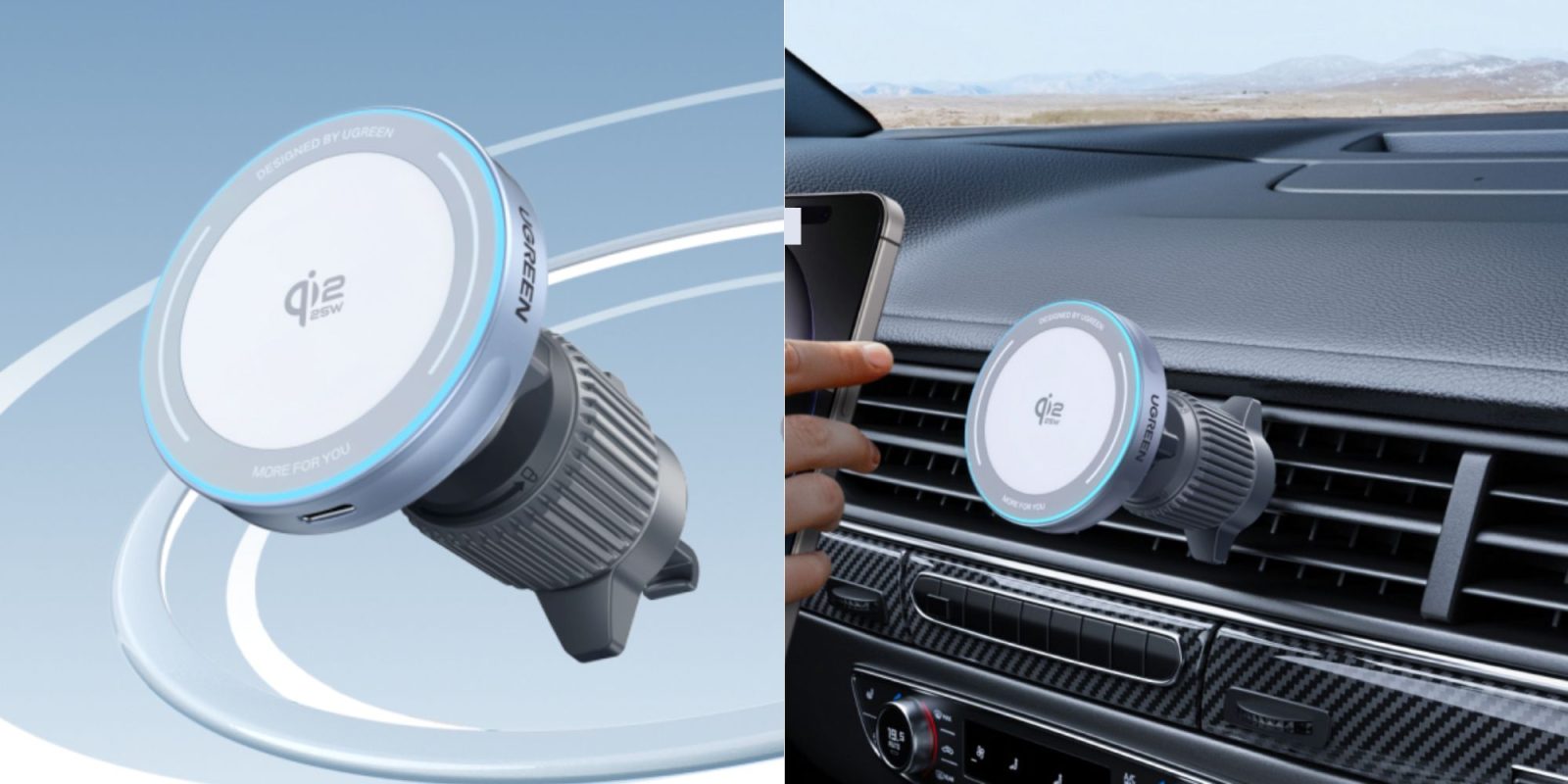 Image showing renders of new UGREEN 25W Qi2.2 MagSafe car charger.