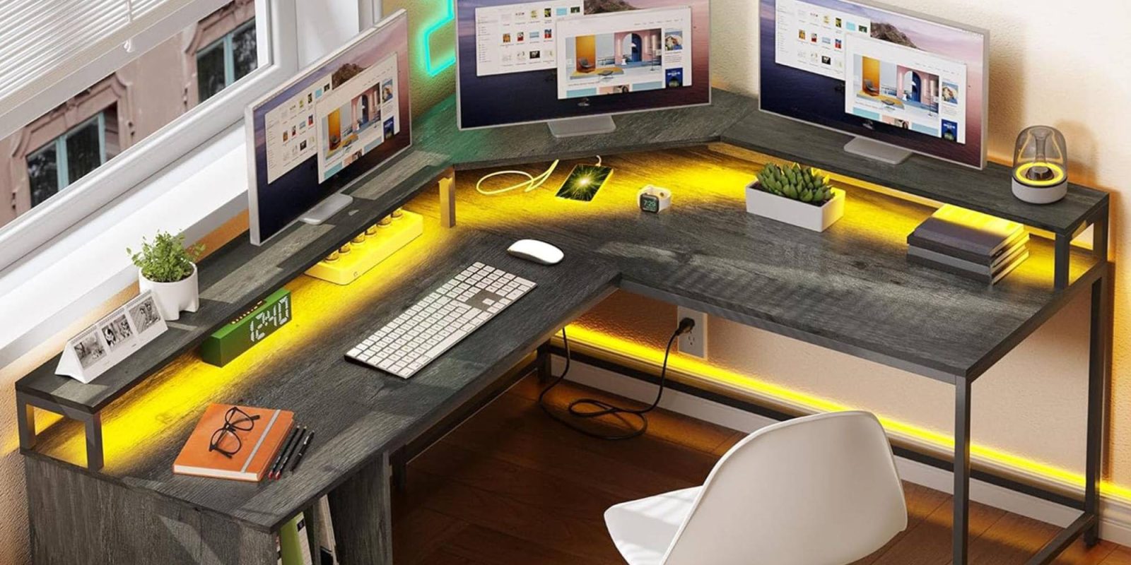 A desk with multiple monitors