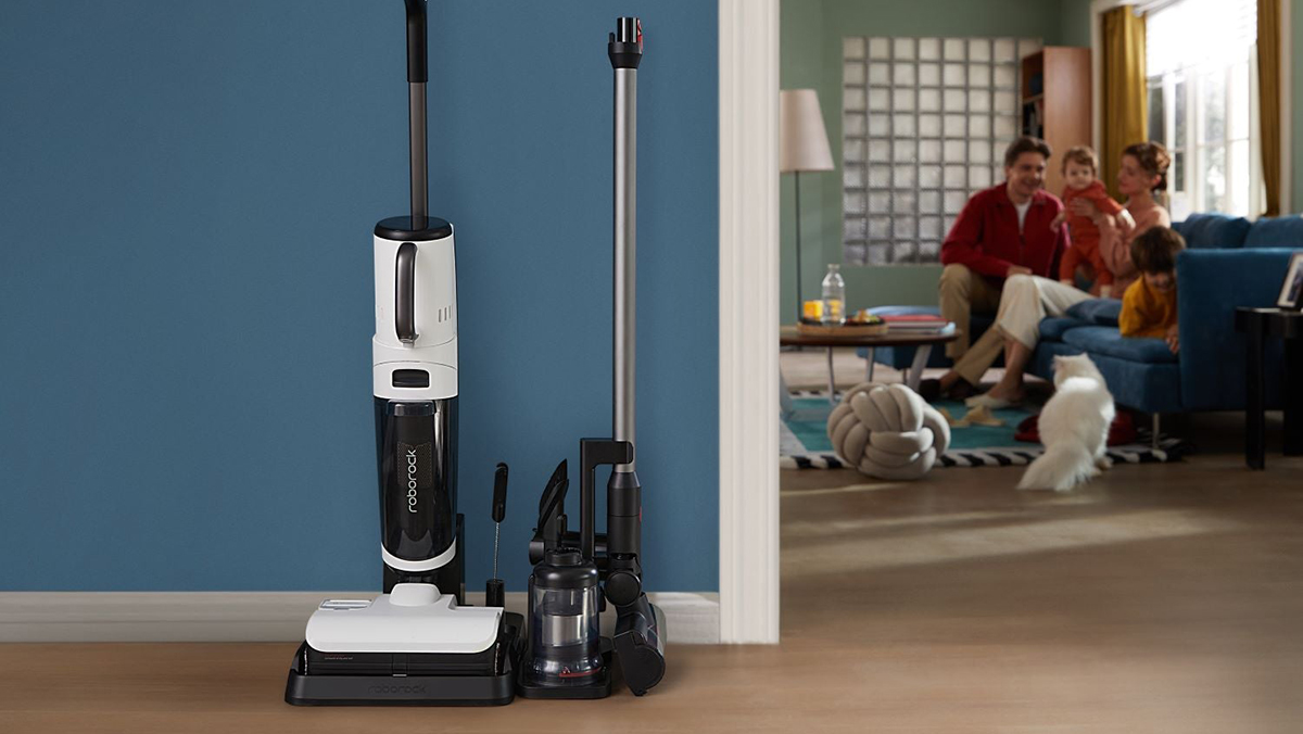 A vacuum cleaner on a wood floor