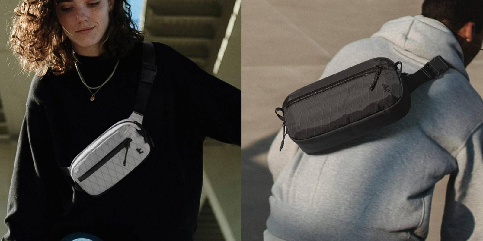 A woman with a bag on her chest