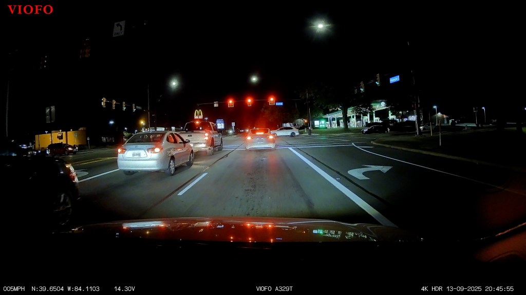 A car on a road at night