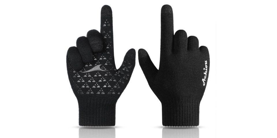 A pair of black gloves with a pointing finger