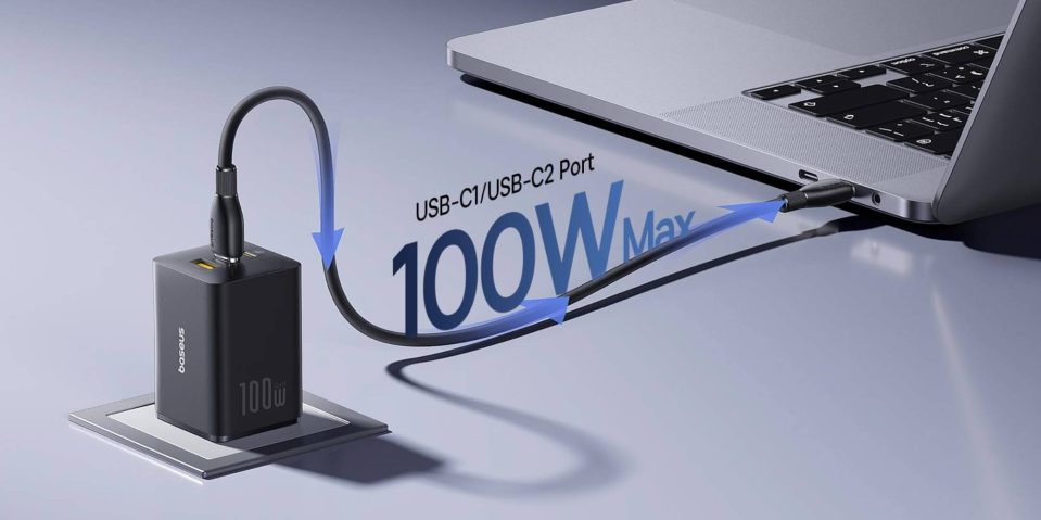 A computer with a cable connected to it