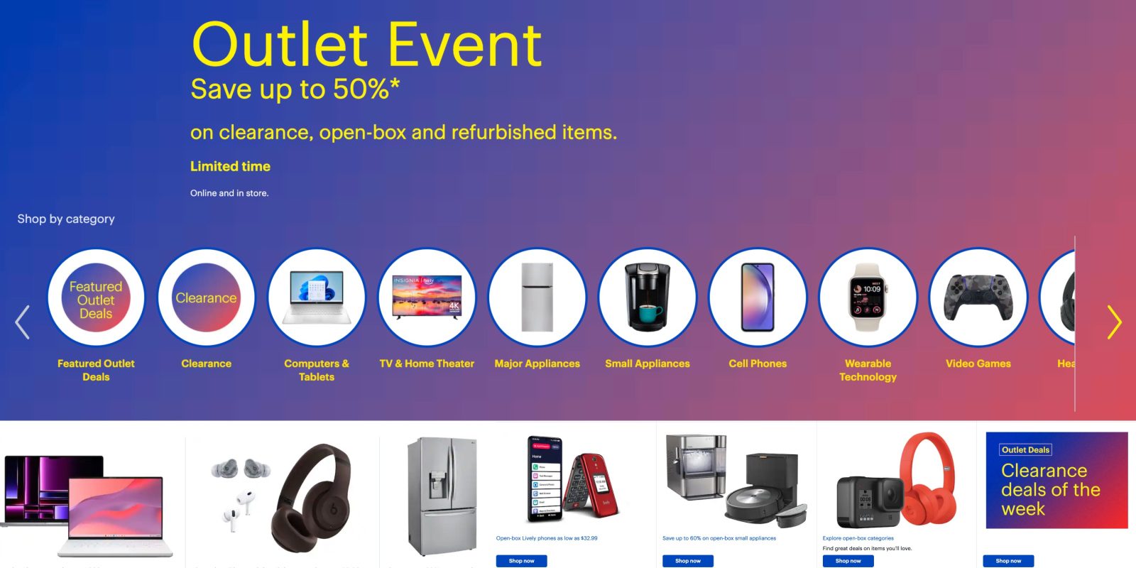 A website with a variety of electronics