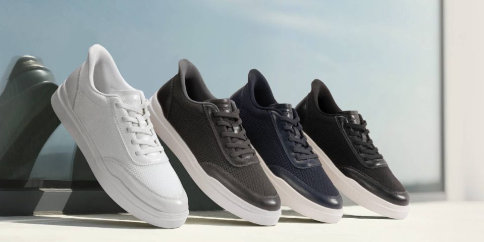 A group of black and white shoes