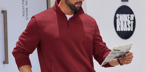 A man wearing a red jacket